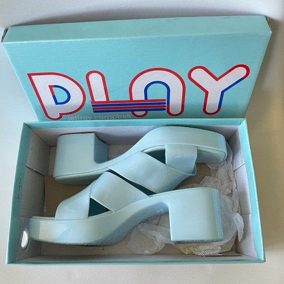 Jeffrey Campbell Bubblegum Mule Shoes In Baby Blue Shiny (Sz 7) - Picture 3 of 7